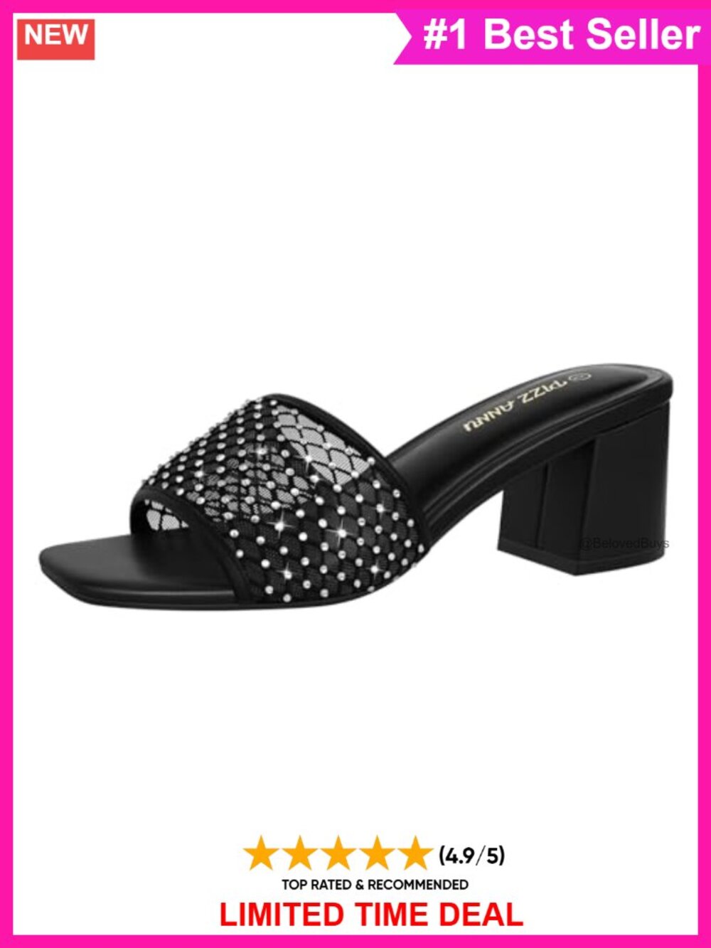 Women's Square Open Toe Low Block Heel Slide Sandals Mesh Faux Leather